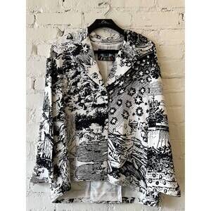 NEW LIBERTINE women's modern toile pleated jacket in black, white